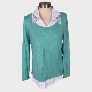 INC International Concepts XL Green Sweater 2Fer Blouse Under